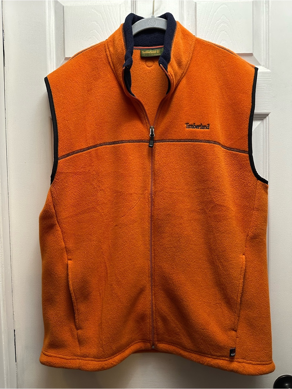 Timberland Orange Fleece Vest with Navy Trim